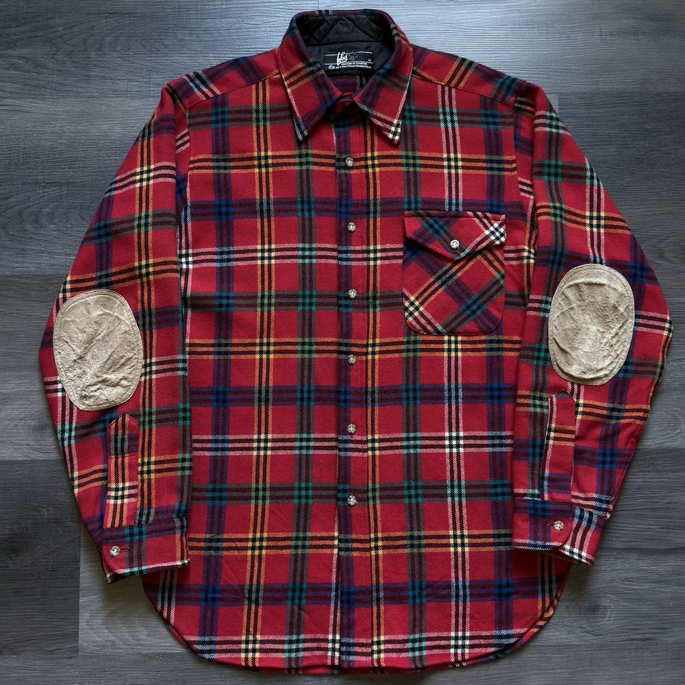 VTG Lobo Pendleton Wool Flannel Shirt Mens L Tartan Plaid Elbow Patch USA Made